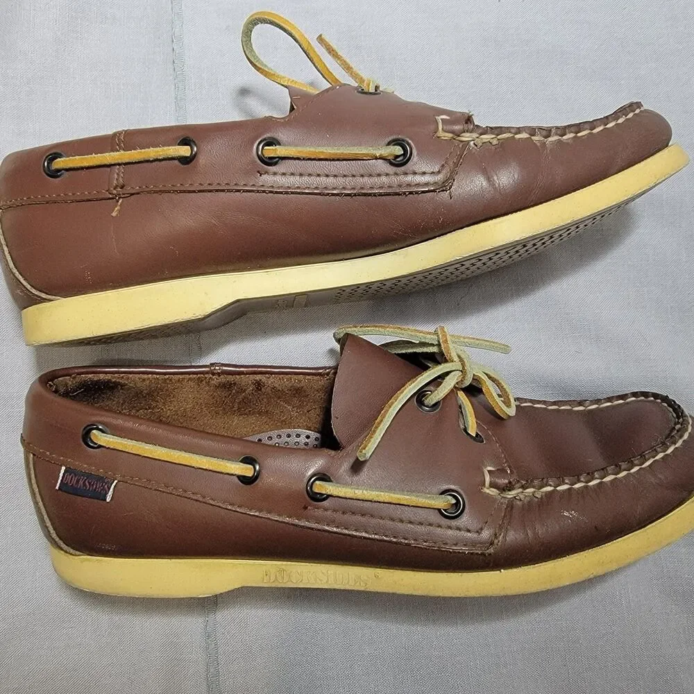 VTG Sebago Docksides Boat Shoes  Brown Leather Loafers Womens  10 M Made In USA